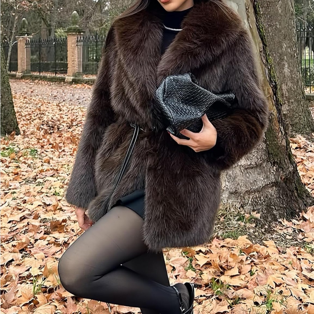 Luxurious Brown Faux Fur Coat Jacket Oversized Fit Warm Winter Jacket
